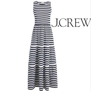 J.Crew Navy/White Striped tiered knit maxi dress Women’s Size Medium